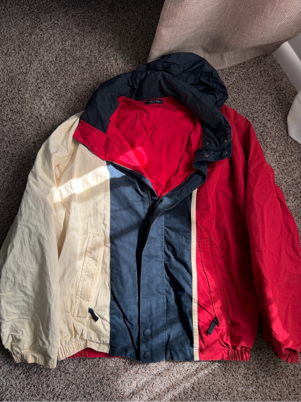 Men’s Colorblock Navy Red Cream Windbreaker Jacket